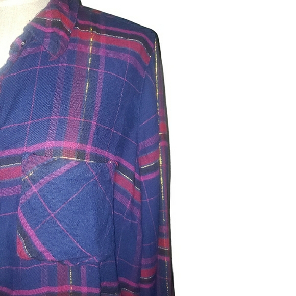 Maurices Double Front Pocket Metallic Tinsel Plaid Button Front Shirt Top 3X - Picture 9 of 16
